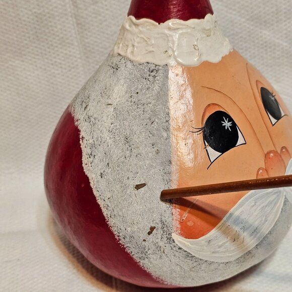 Hand Painted Whimsical Folk Art Christmas Santa Face Gourd Red 8” Tall x 7” Wide - Picture 9 of 13
